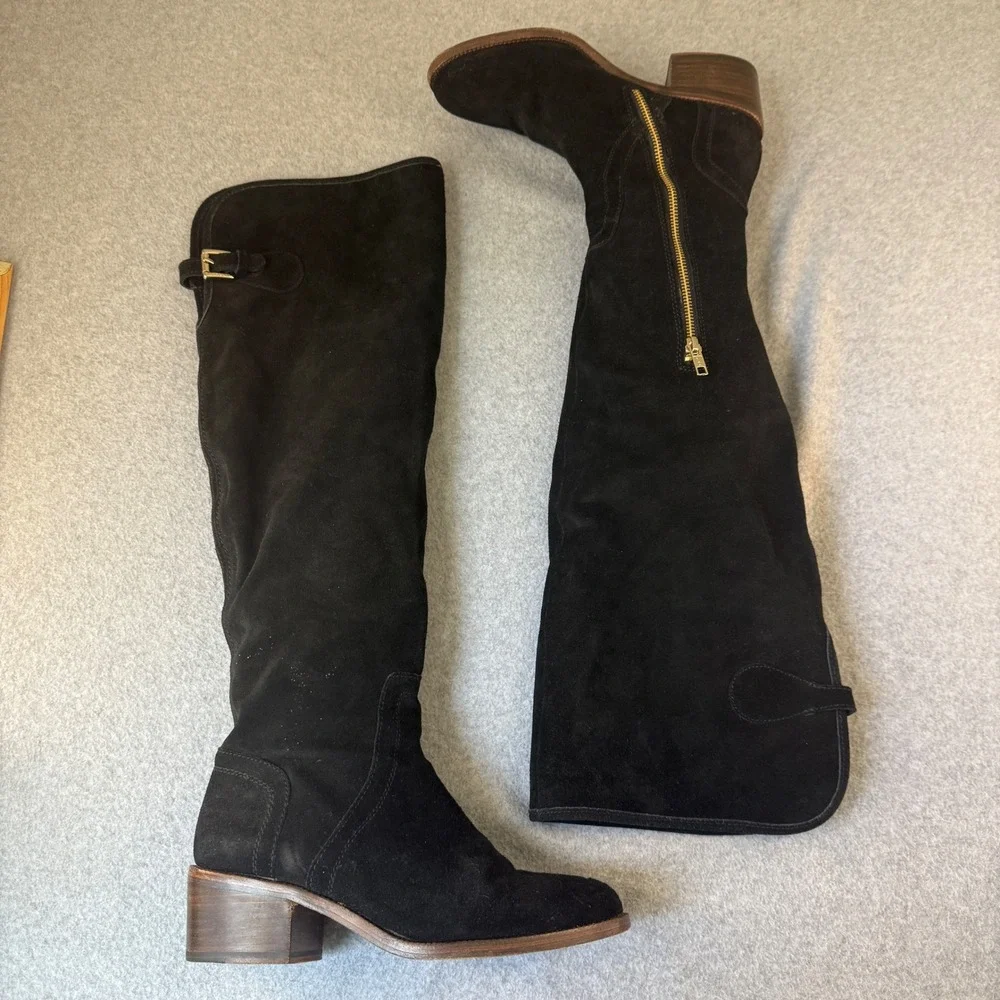 Coach Palmera 2‎ Over The Knee Boots Suede Leather Gold Zipper Buckle Black 8B
